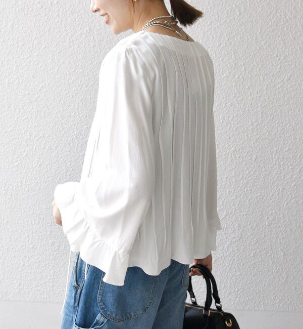 SHIPS any「SHIPS any:〈洗濯機可能〉ラッフル リボン ピンタック フレアスリーブ ブラウス」|シャツ・ブラウス|