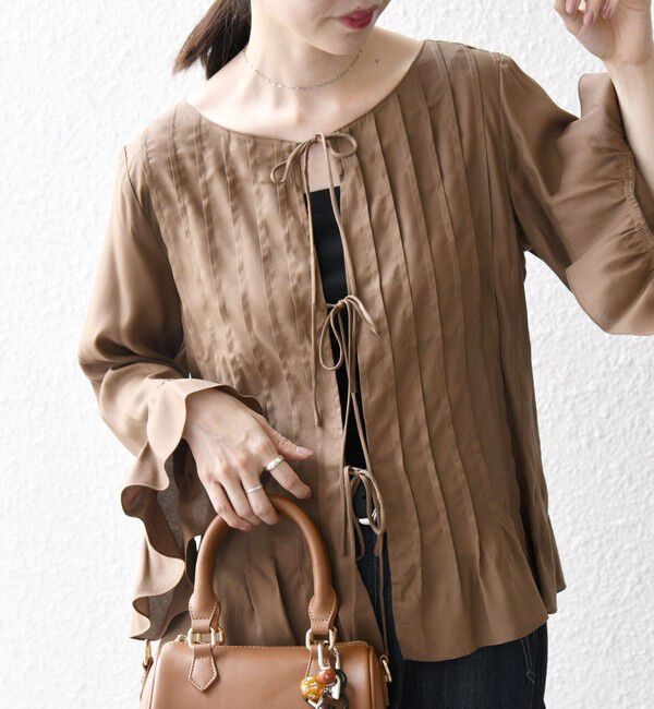 SHIPS any「SHIPS any:〈洗濯機可能〉ラッフル リボン ピンタック フレアスリーブ ブラウス」|シャツ・ブラウス|