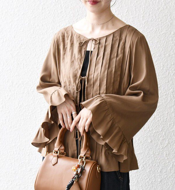 SHIPS any「SHIPS any:〈洗濯機可能〉ラッフル リボン ピンタック フレアスリーブ ブラウス」|シャツ・ブラウス|