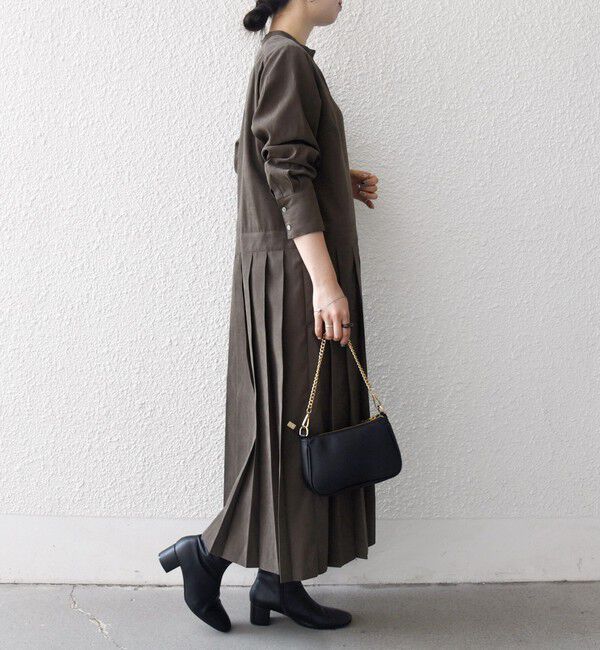 SHIPS any「SHIPS any:〈洗濯機可能〉ピーチスキン サイド プリーツ バンドカラー シャツ ワンピース」|ワンピース|