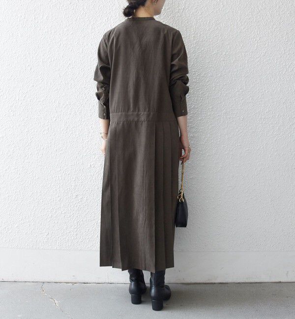 SHIPS any「SHIPS any:〈洗濯機可能〉ピーチスキン サイド プリーツ バンドカラー シャツ ワンピース」|ワンピース|