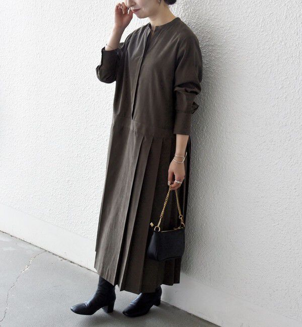 SHIPS any「SHIPS any:〈洗濯機可能〉ピーチスキン サイド プリーツ バンドカラー シャツ ワンピース」|ワンピース|