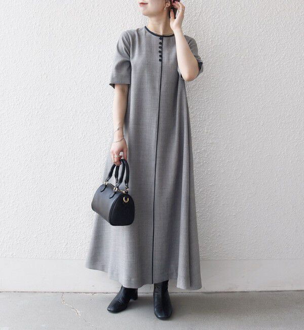 SHIPS any「SHIPS any:〈洗濯機可能〉ウーステッド パイピング ボタン フレア ワンピース」|ワンピース|