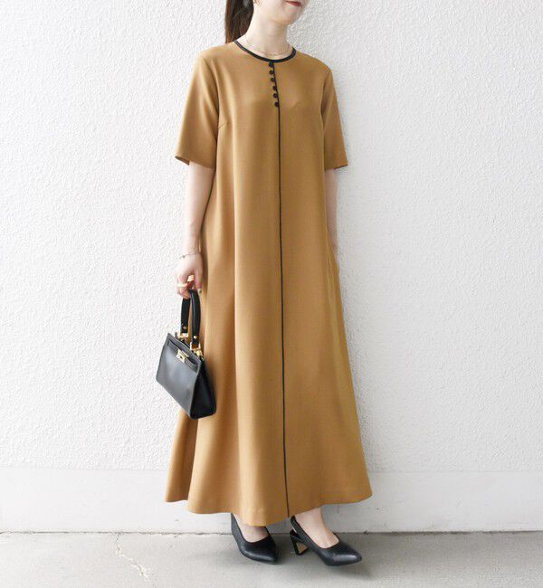 SHIPS any「SHIPS any:〈洗濯機可能〉ウーステッド パイピング ボタン フレア ワンピース」|ワンピース|