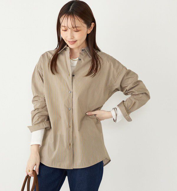 SHIPS Colors 「SHIPS Colors:〈手洗い可能〉ストライプ オーバー シャツ」|シャツ・ブラウス|ブラウン