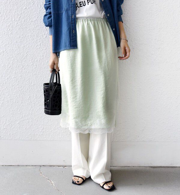 SHIPS for women「〈洗濯機可能〉ダル サテン 裾 レース スカート」|スカート|