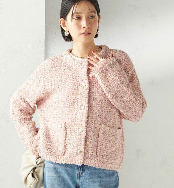 SHIPS for women「〈手洗い可能〉ミックスカラー ニット ジャケット」|ノーカラージャケット|ピンク