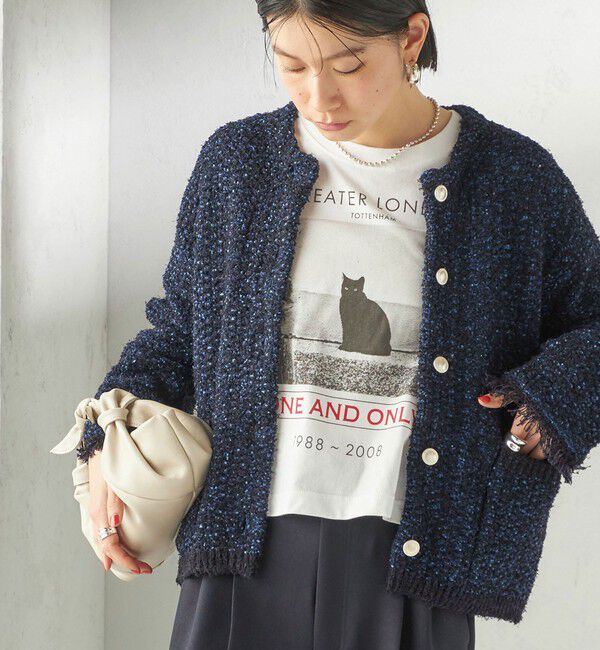 SHIPS for women「〈手洗い可能〉ミックスカラー ニット ジャケット」|ノーカラージャケット|ネイビー