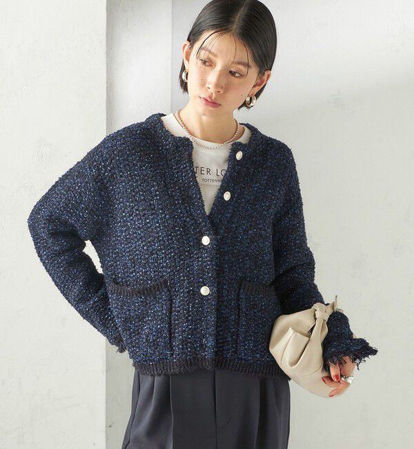 SHIPS for women「〈手洗い可能〉ミックスカラー ニット ジャケット」|ノーカラージャケット|