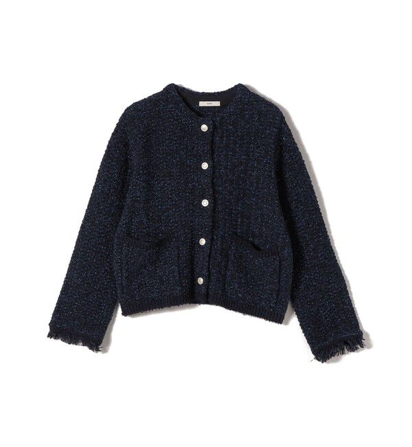 SHIPS for women「〈手洗い可能〉ミックスカラー ニット ジャケット」|ノーカラージャケット|