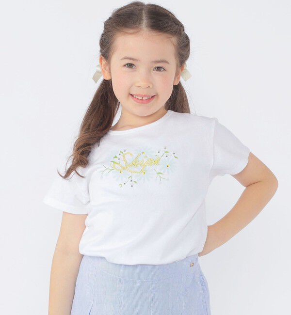 SHIPS KIDS「SHIPS KIDS:100～130cm / ガーリー エンブロイダリー ロゴ Tシャツ」|Tシャツ・カットソー|