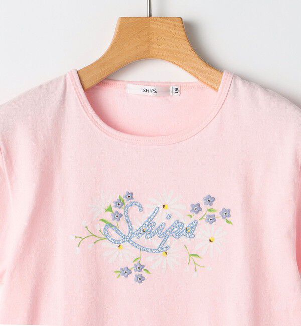 SHIPS KIDS「SHIPS KIDS:100～130cm / ガーリー エンブロイダリー ロゴ Tシャツ」|Tシャツ・カットソー|