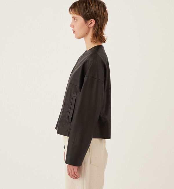 GALERIE VIE「ゴートレザー ショートジャケット」|ノーカラージャケット|