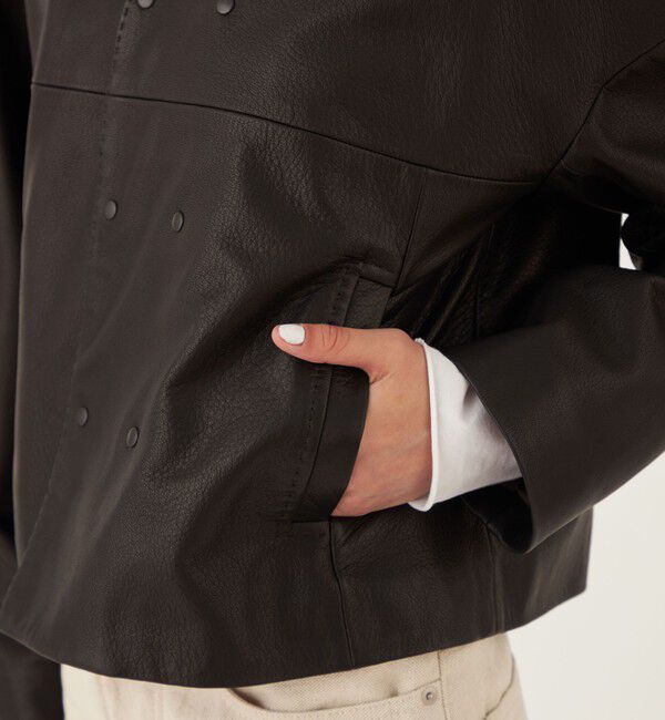 GALERIE VIE「ゴートレザー ショートジャケット」|ノーカラージャケット|