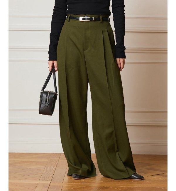 IENA LA BOUCLE「IENA LA BOUCLE サイドタックストレートパンツ」|スラックス|カーキ