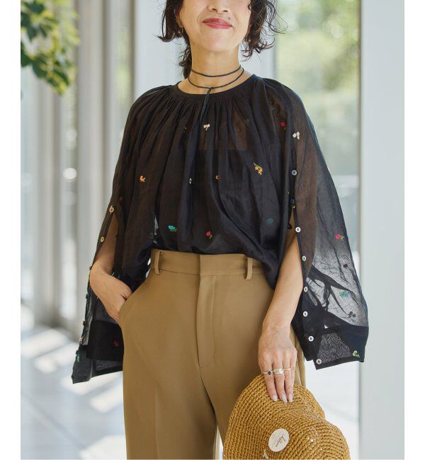 IENA LA BOUCLE「IENA LA BOUCLE フラワー刺繍ボレロブラウス」|シャツ・ブラウス|ブラック