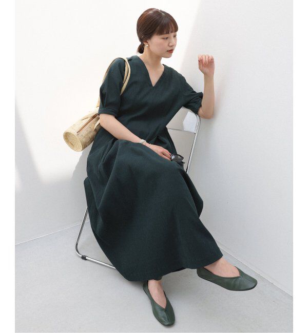 IENA「《追加》B. サッカーVネックワンピース」|ワンピース|