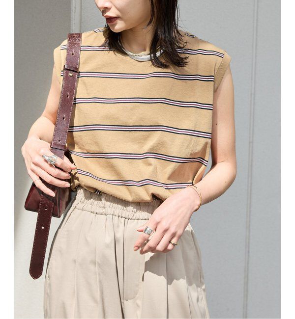 JOURNAL STANDARD「《追加4》汗ジミ防止天竺ボーダーノースリーブ」|Tシャツ・カットソー|ベージュ A