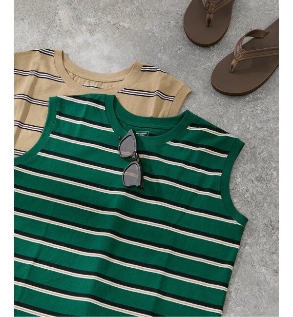 JOURNAL STANDARD「《追加4》汗ジミ防止天竺ボーダーノースリーブ」|Tシャツ・カットソー|グリーン A