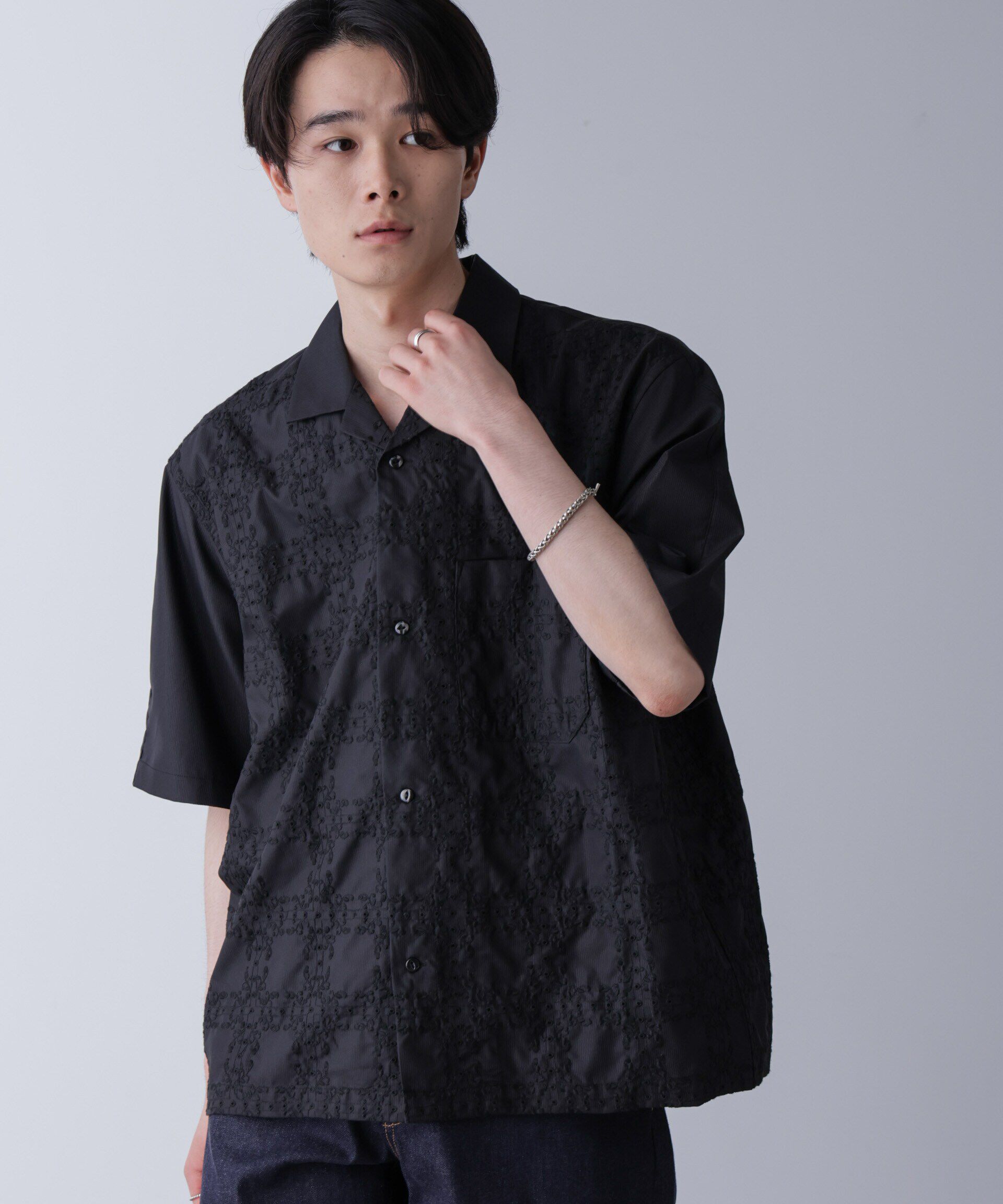 nano･universe「刺繍切替シャツ」|シャツ・ブラウス|