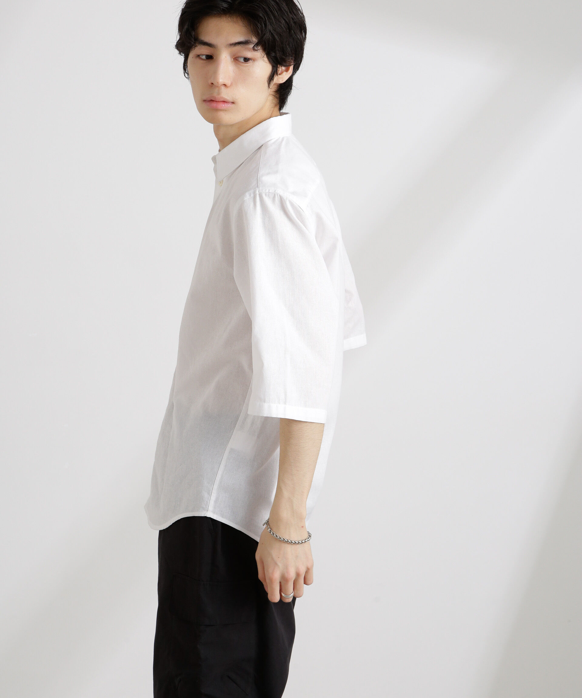 nano･universe「クールマックスリネンレギュラーカラー7分袖」|シャツ・ブラウス|
