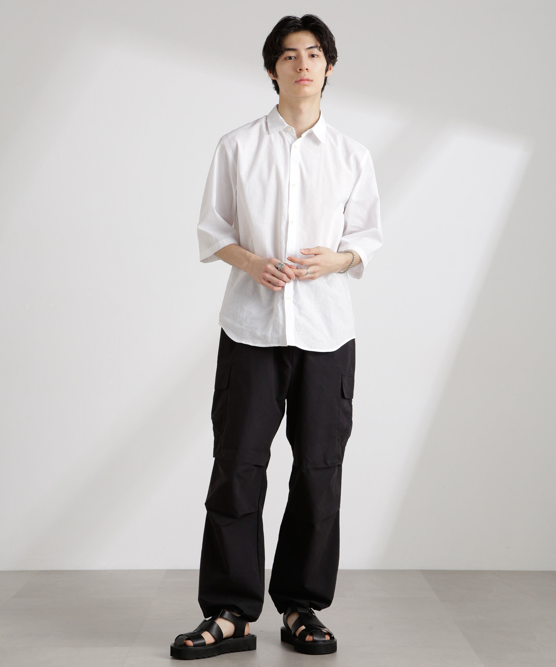 nano･universe「クールマックスリネンレギュラーカラー7分袖」|シャツ・ブラウス|