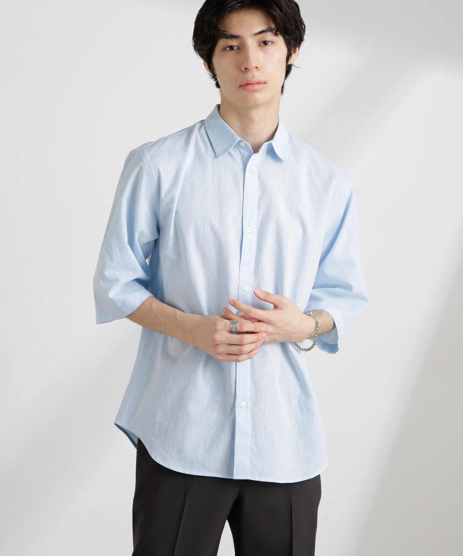 nano･universe「クールマックスリネンレギュラーカラー7分袖」|シャツ・ブラウス|