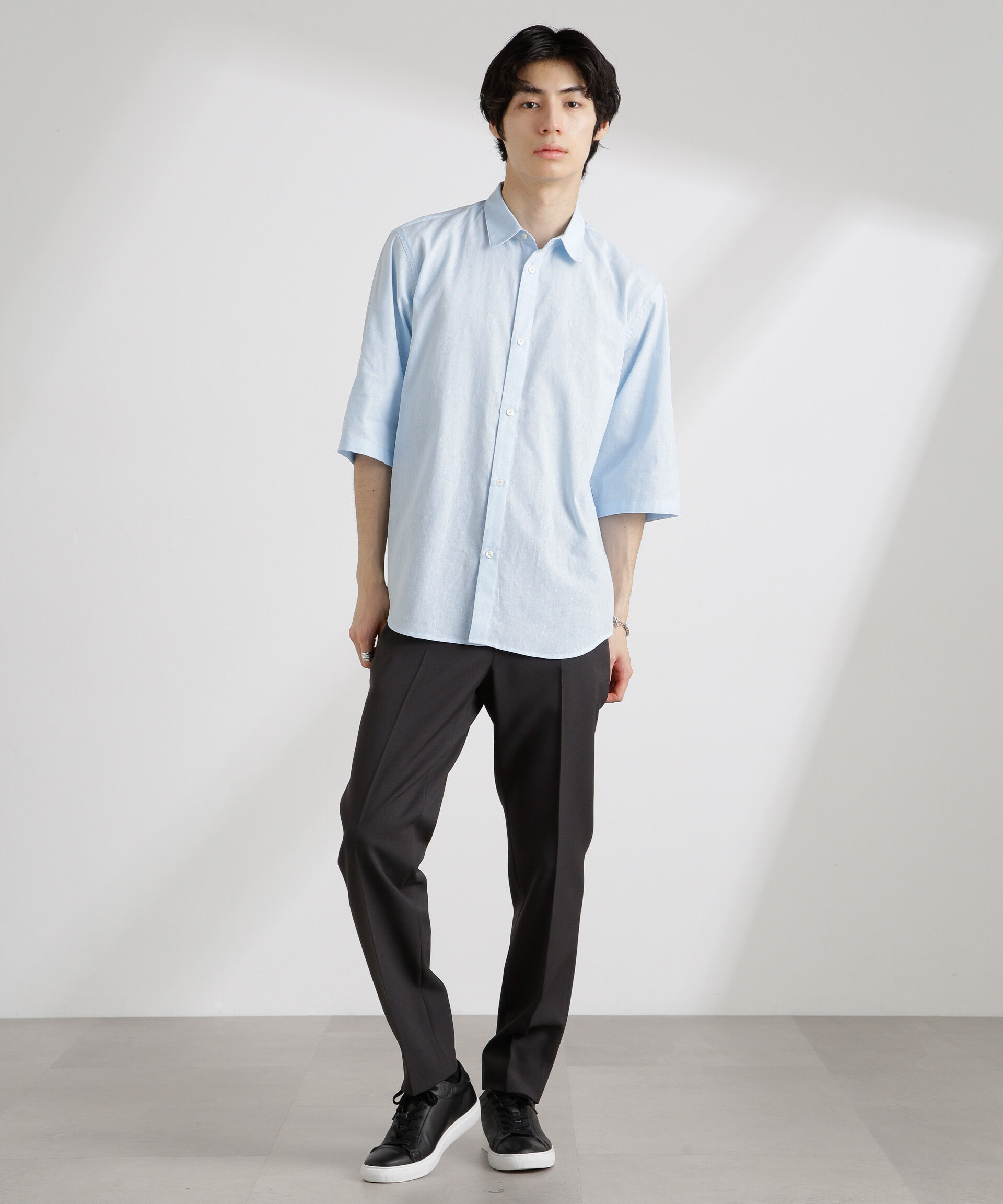 nano･universe「クールマックスリネンレギュラーカラー7分袖」|シャツ・ブラウス|