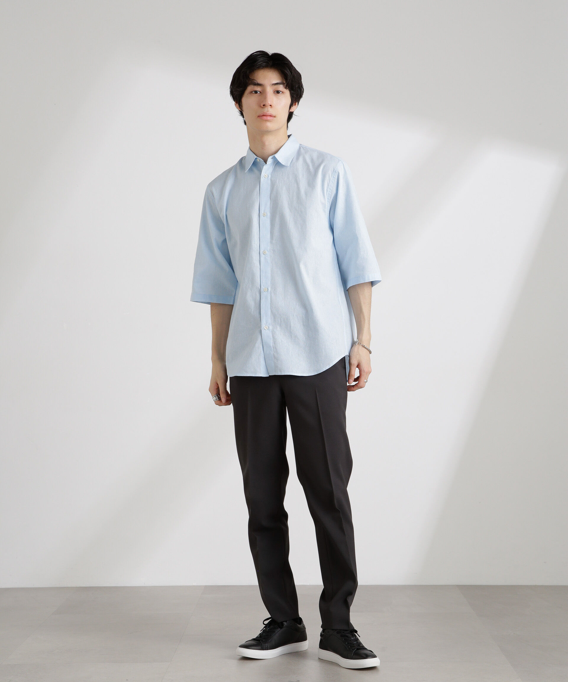 nano･universe「クールマックスリネンレギュラーカラー7分袖」|シャツ・ブラウス|