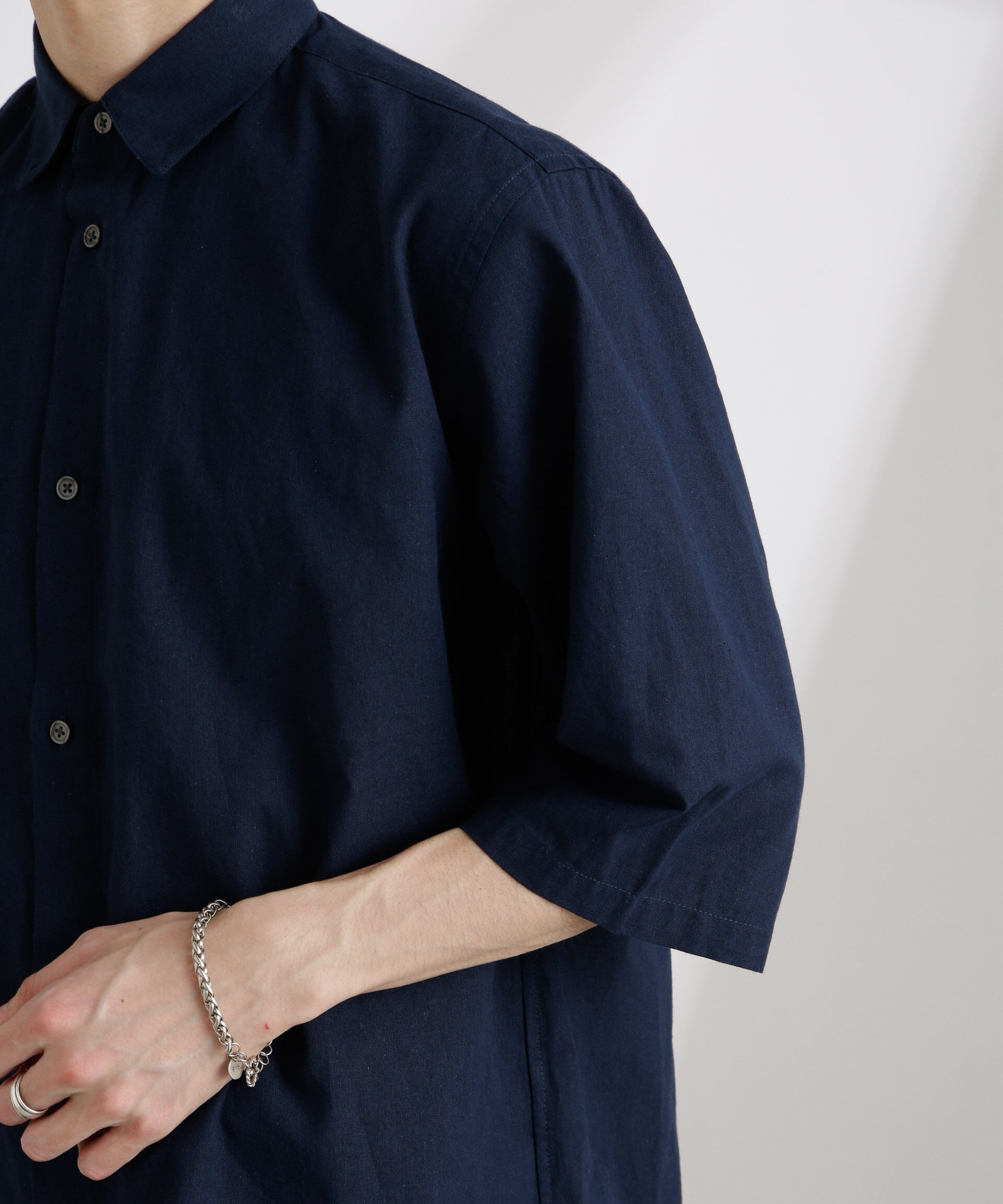 nano･universe「クールマックスリネンレギュラーカラー7分袖」|シャツ・ブラウス|