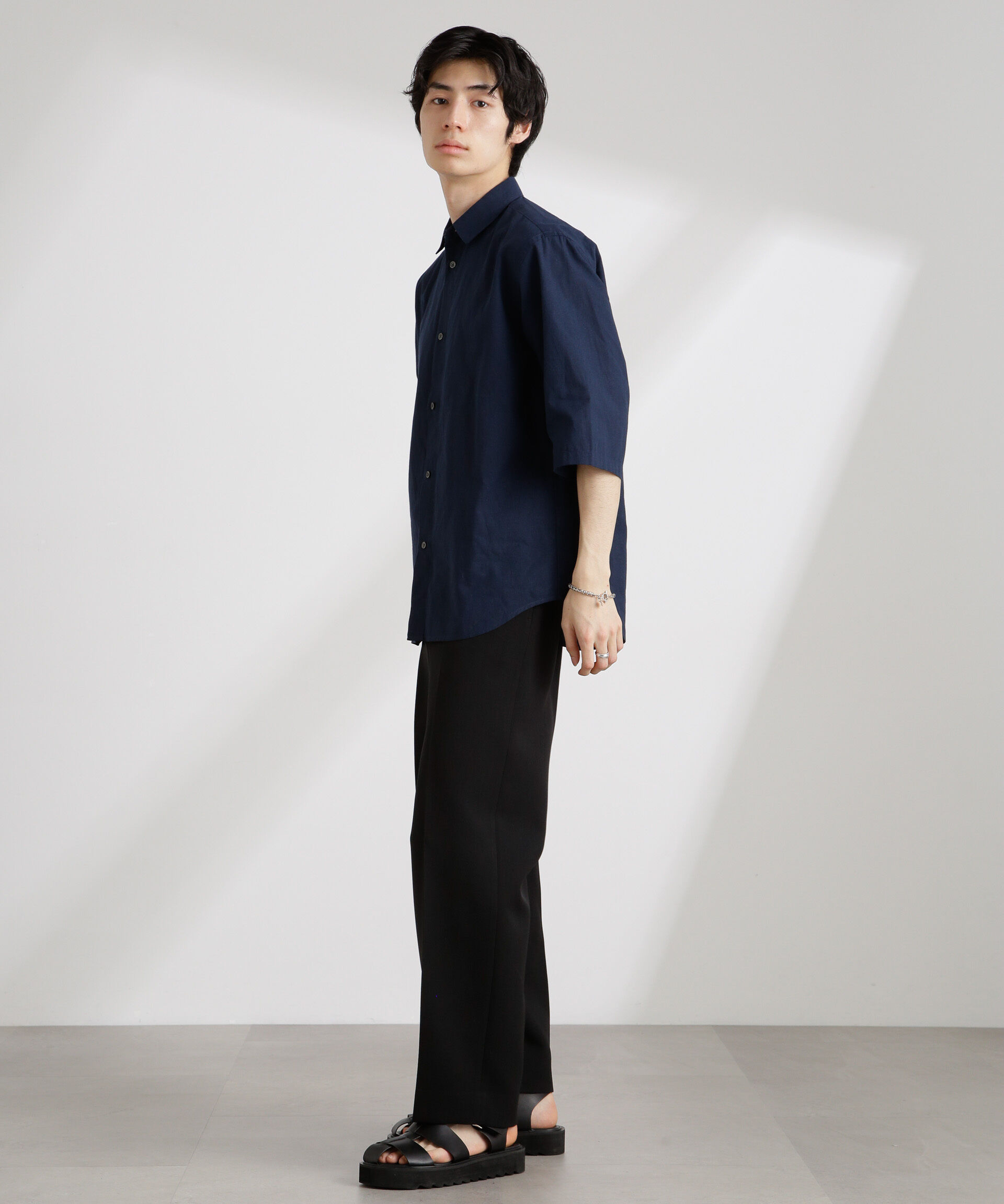 nano･universe「クールマックスリネンレギュラーカラー7分袖」|シャツ・ブラウス|