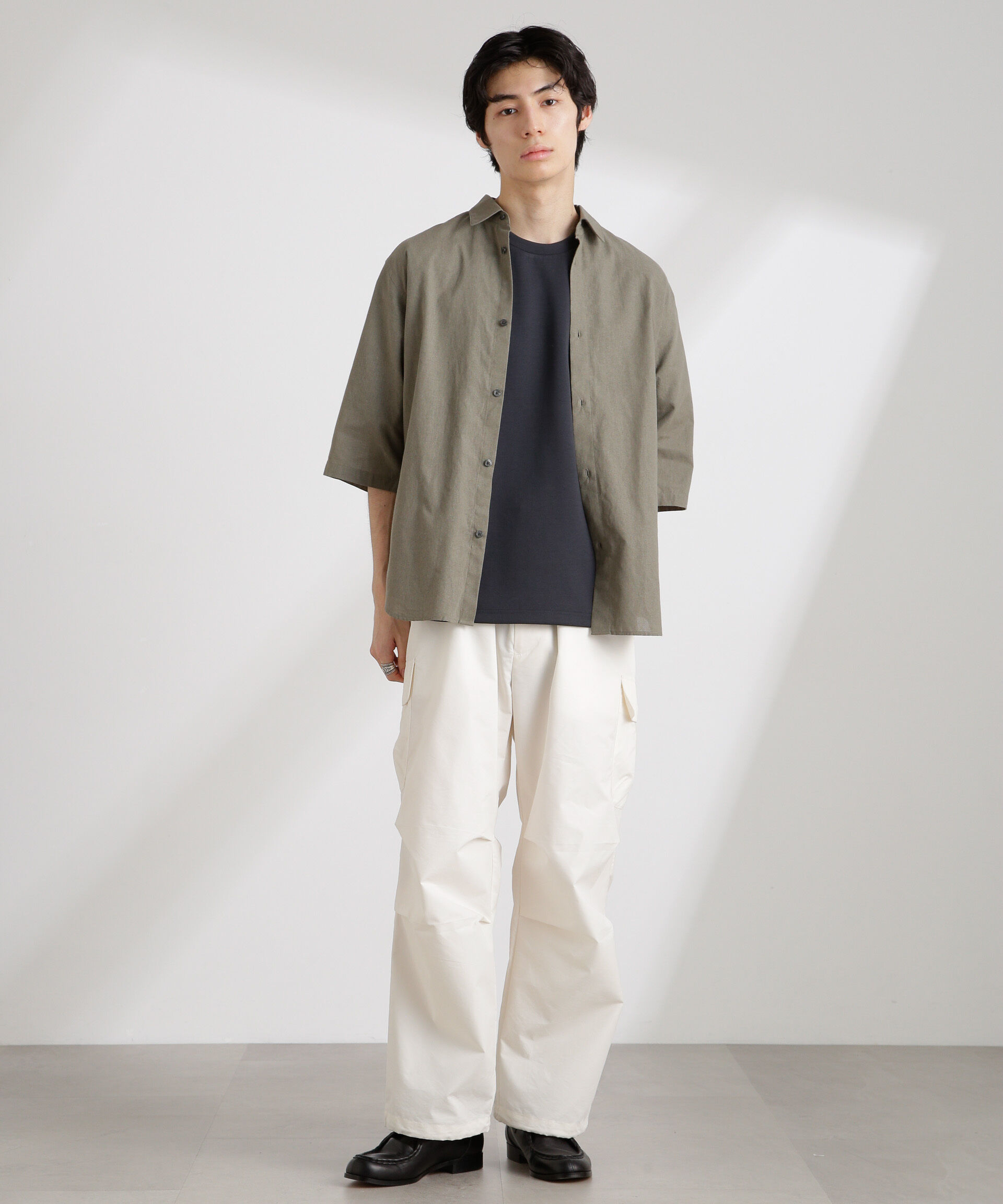 nano･universe「クールマックスリネンレギュラーカラー7分袖」|シャツ・ブラウス|