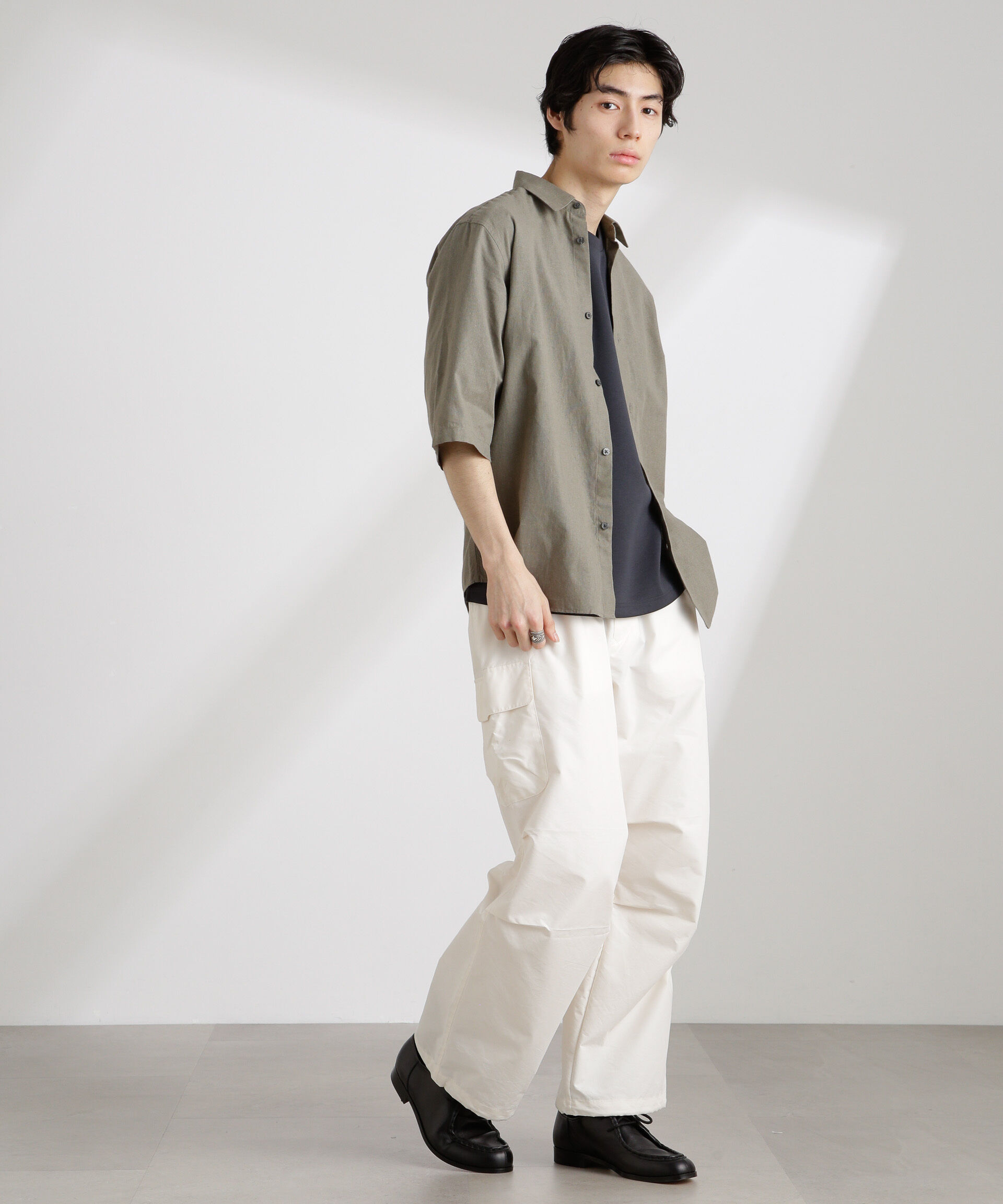 nano･universe「クールマックスリネンレギュラーカラー7分袖」|シャツ・ブラウス|