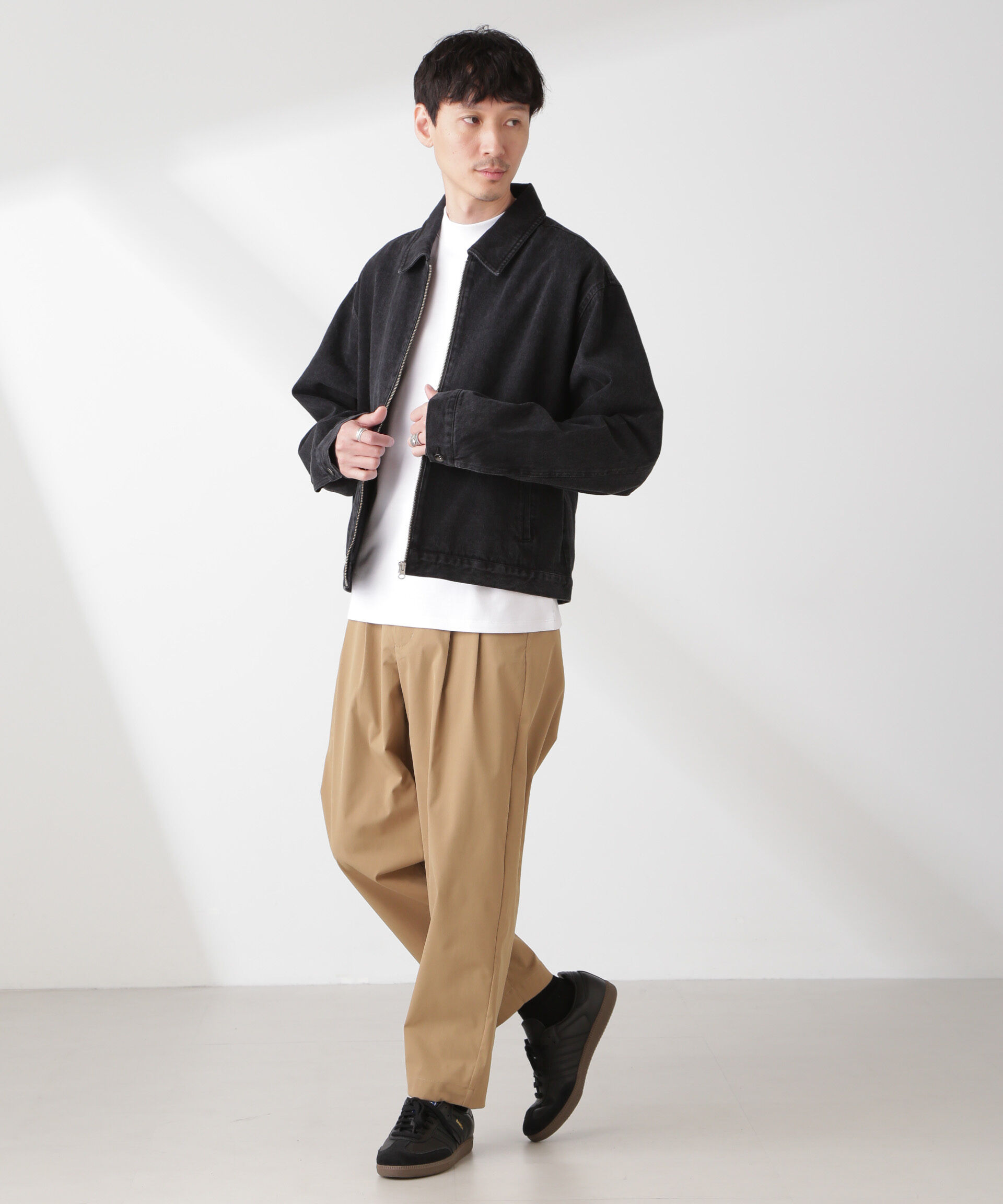 nano･universe「コットンライクツイルツータックテーパードイージーパンツ」|チノ|