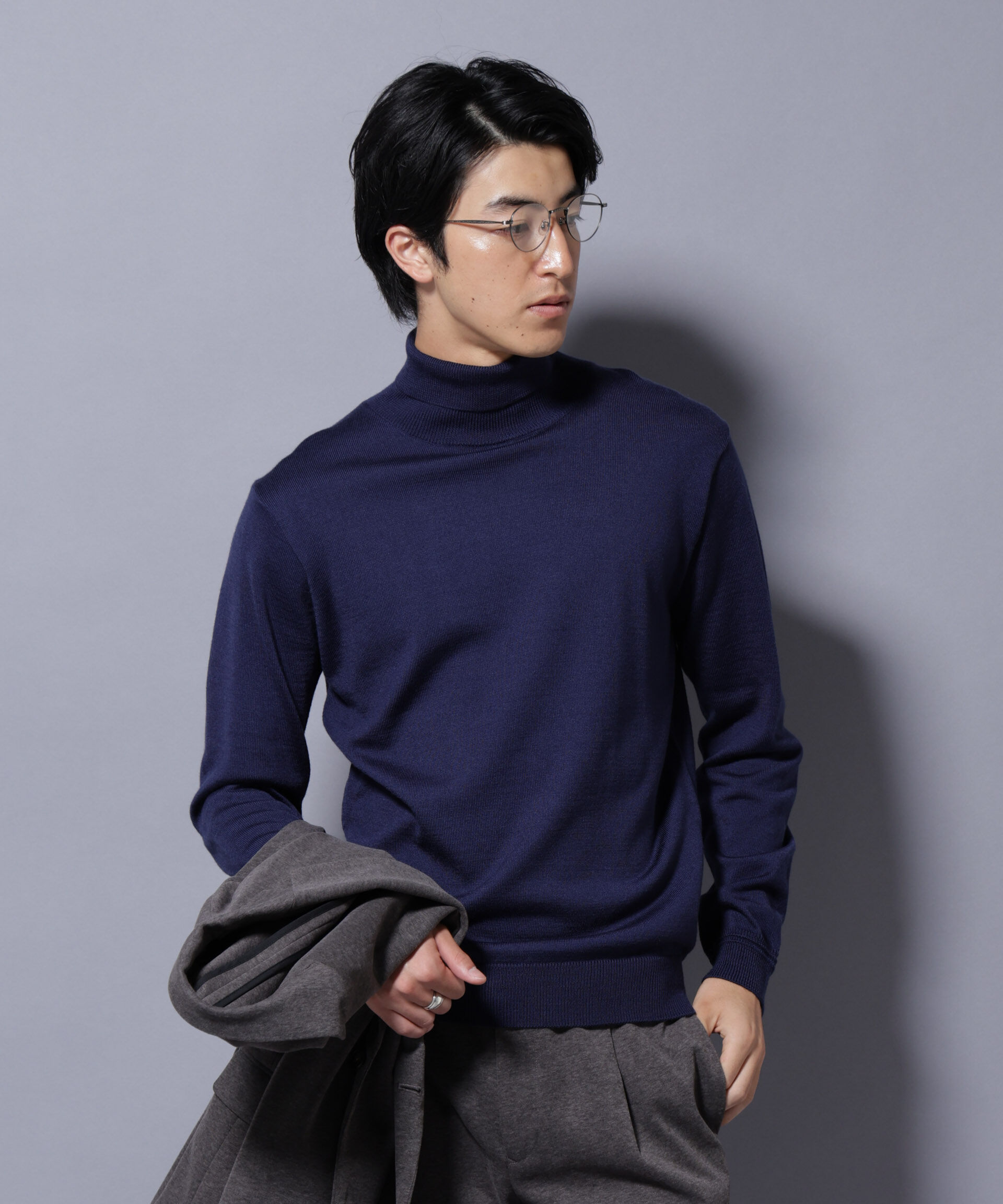 nano･universe「タスマニアミックスタートルニット」|ニット・セーター|ネイビー