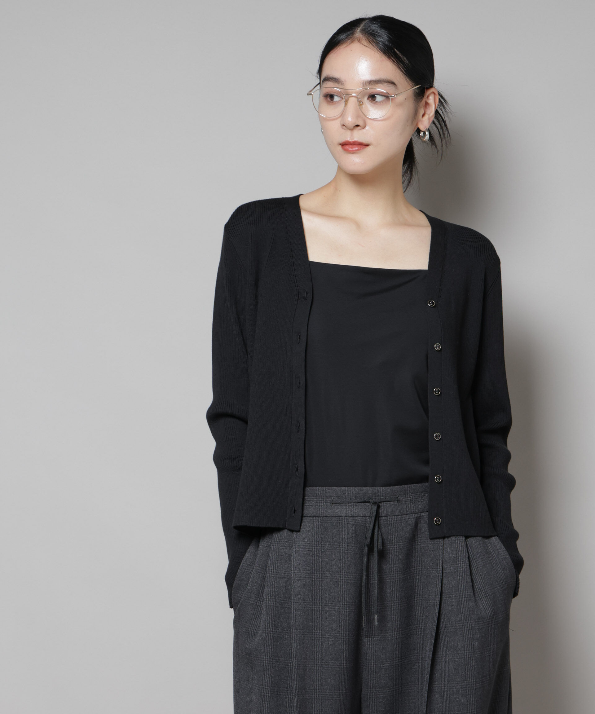 nano･universe「CICA&UVカット加工Vネックリブカーディガン」|ニット・セーター|