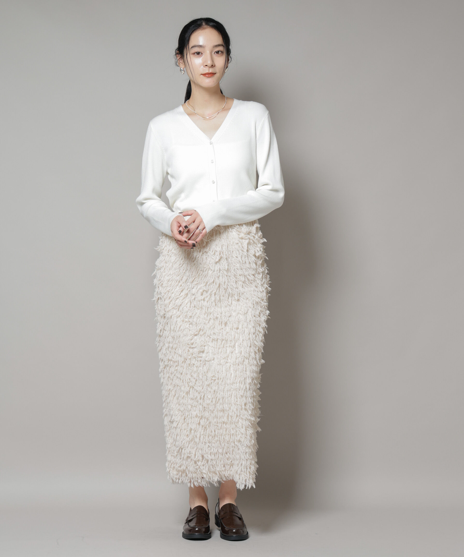 nano･universe「CICA&UVカット加工Vネックリブカーディガン」|ニット・セーター|