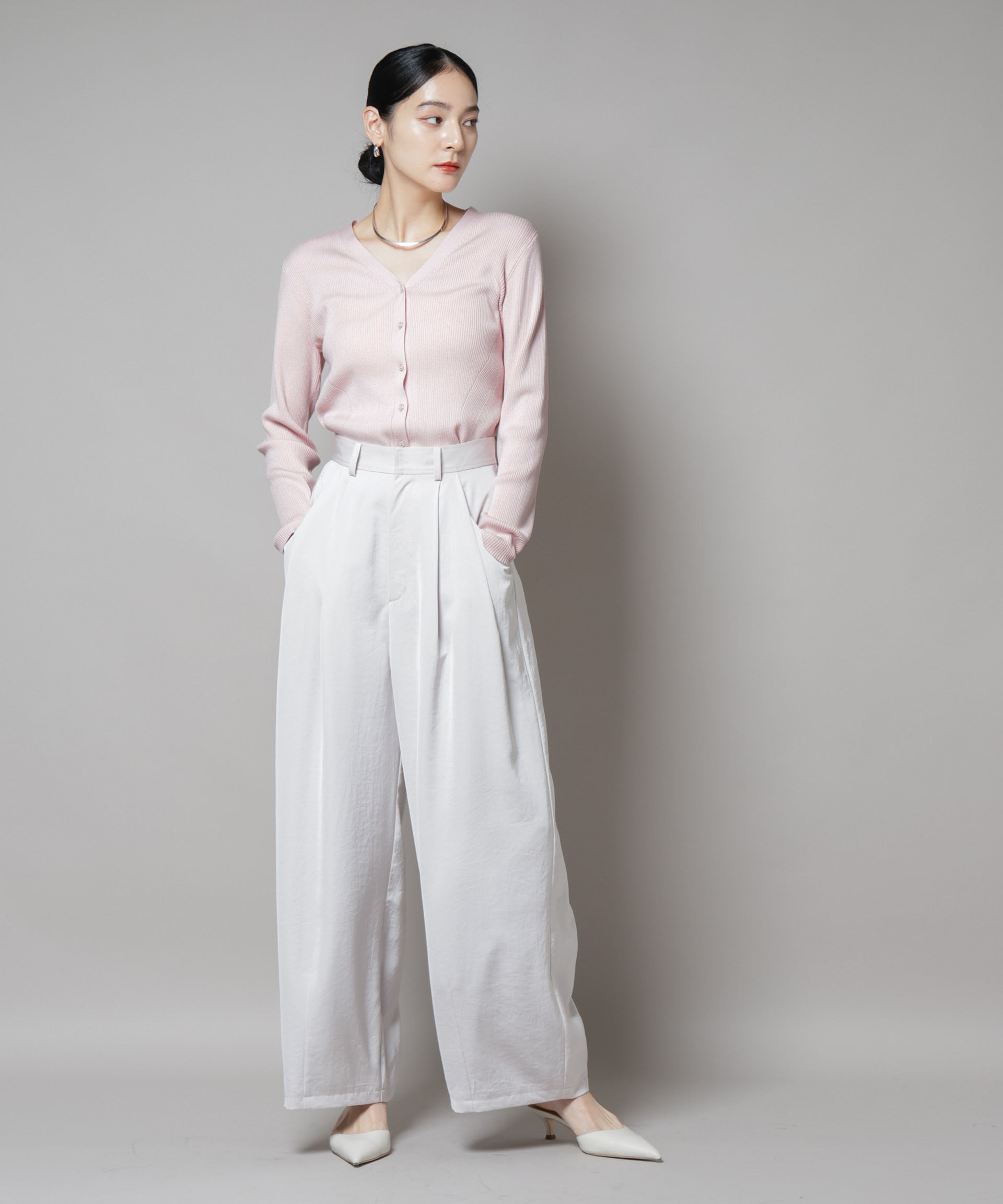 nano･universe「CICA&UVカット加工Vネックリブカーディガン」|ニット・セーター|