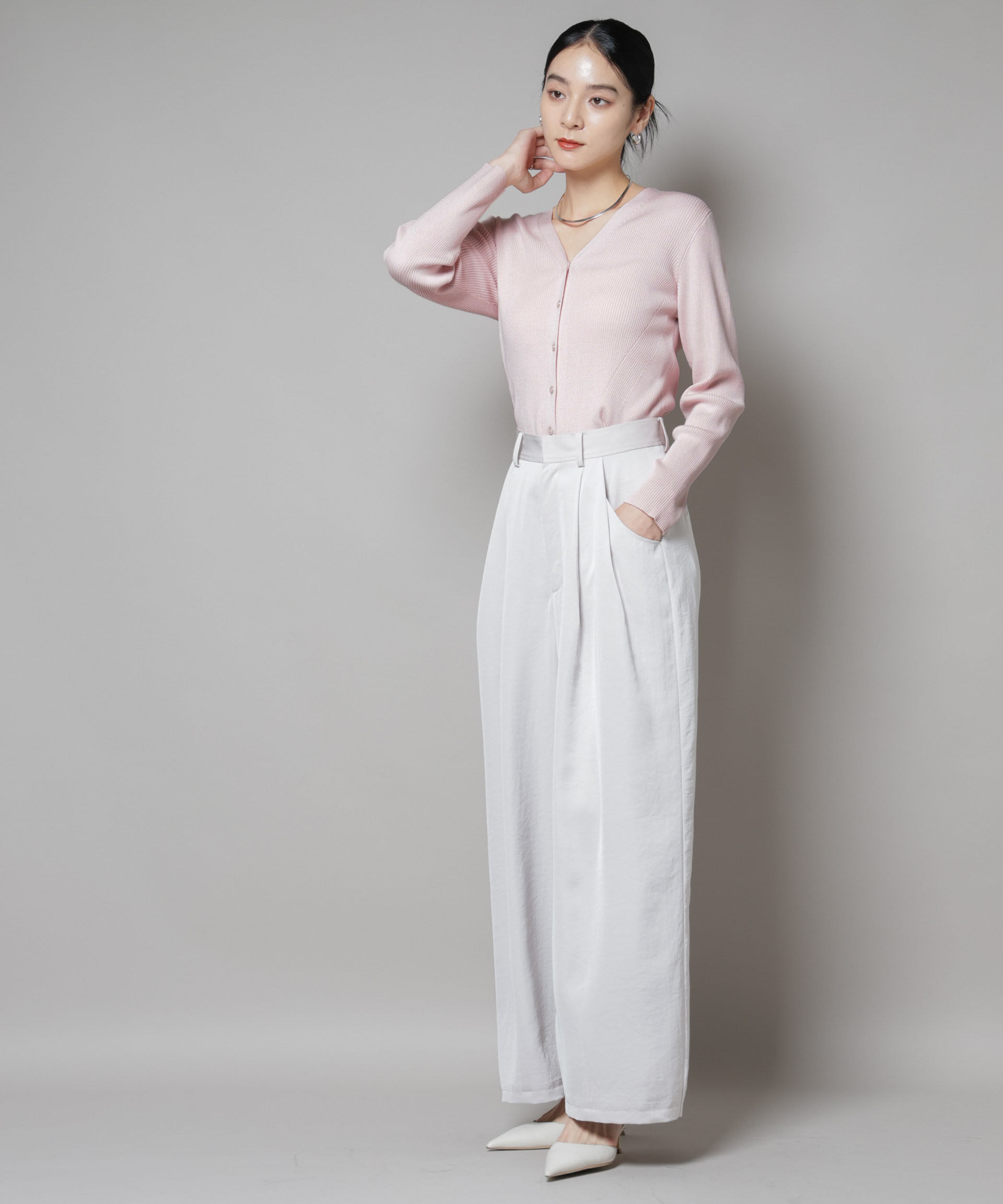 nano･universe「CICA&UVカット加工Vネックリブカーディガン」|ニット・セーター|