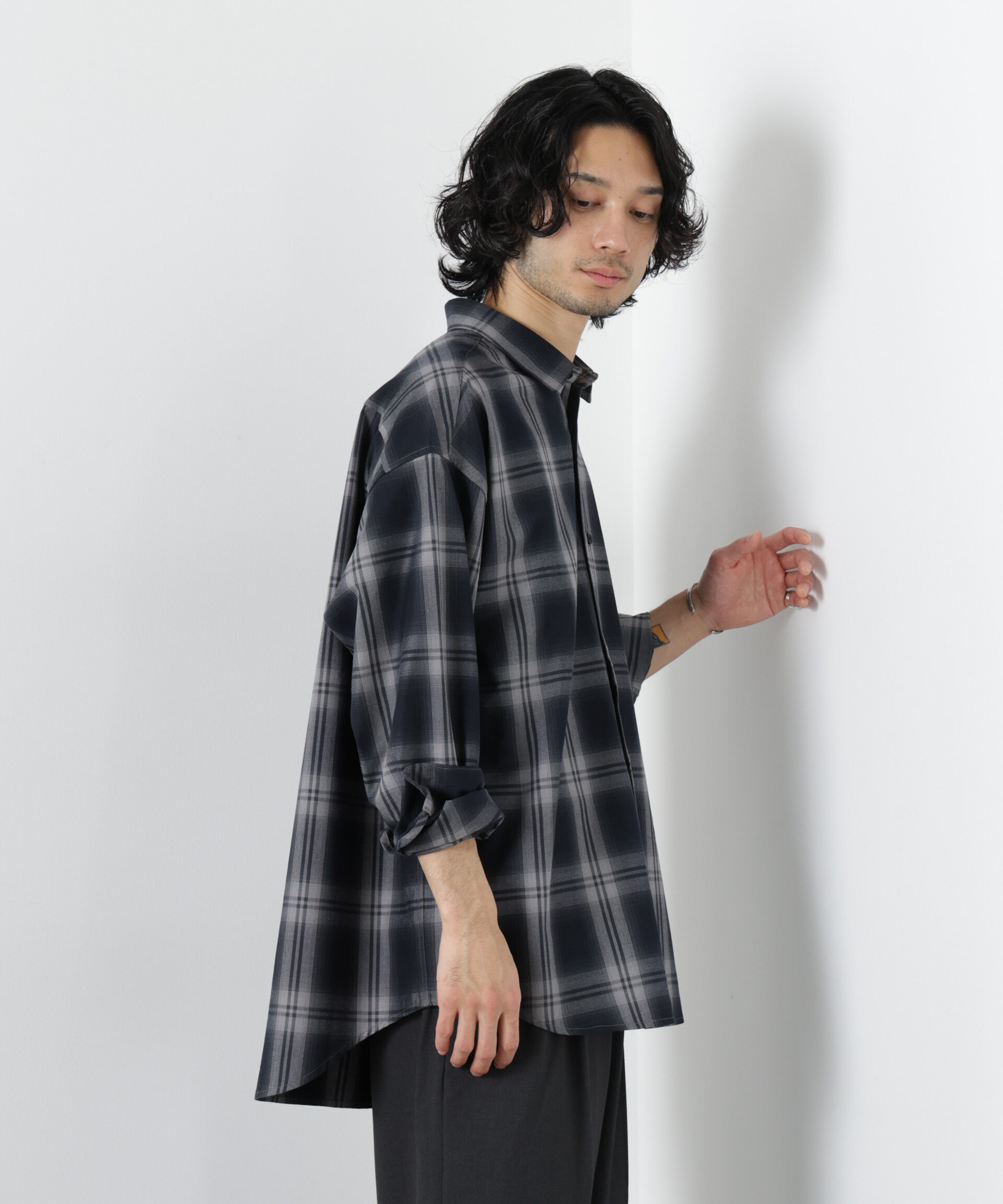 nano･universe「ビッグドレープチェックシャツ 長袖」|シャツ・ブラウス|