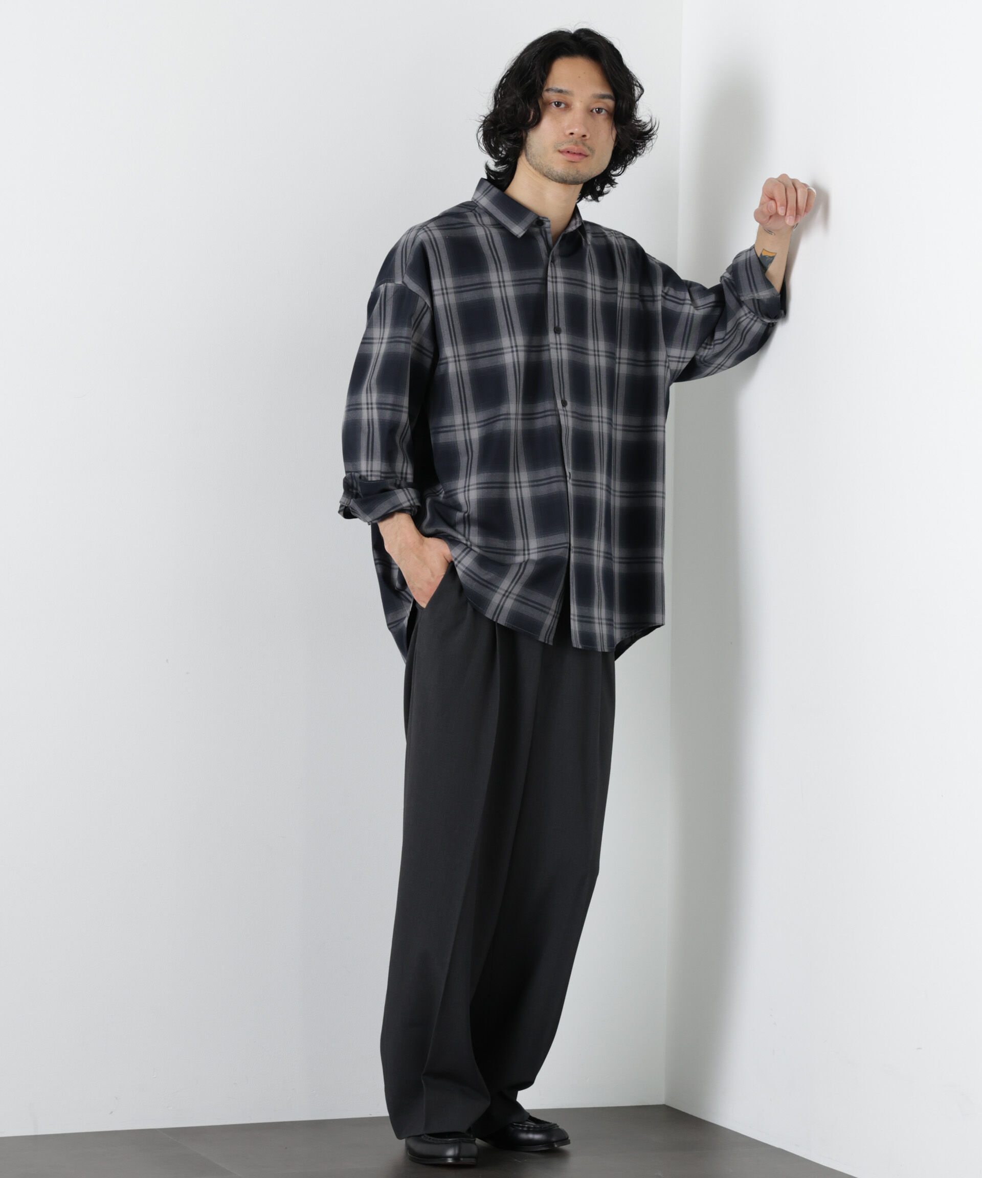 nano･universe「ビッグドレープチェックシャツ 長袖」|シャツ・ブラウス|