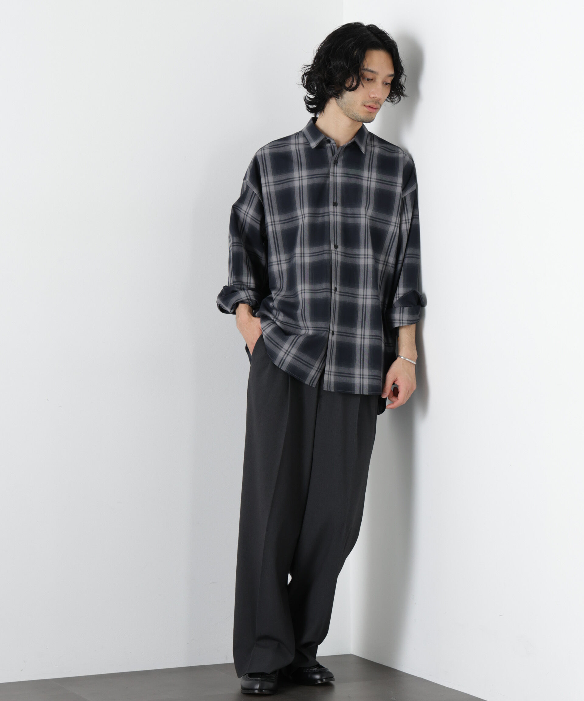 nano･universe「ビッグドレープチェックシャツ 長袖」|シャツ・ブラウス|