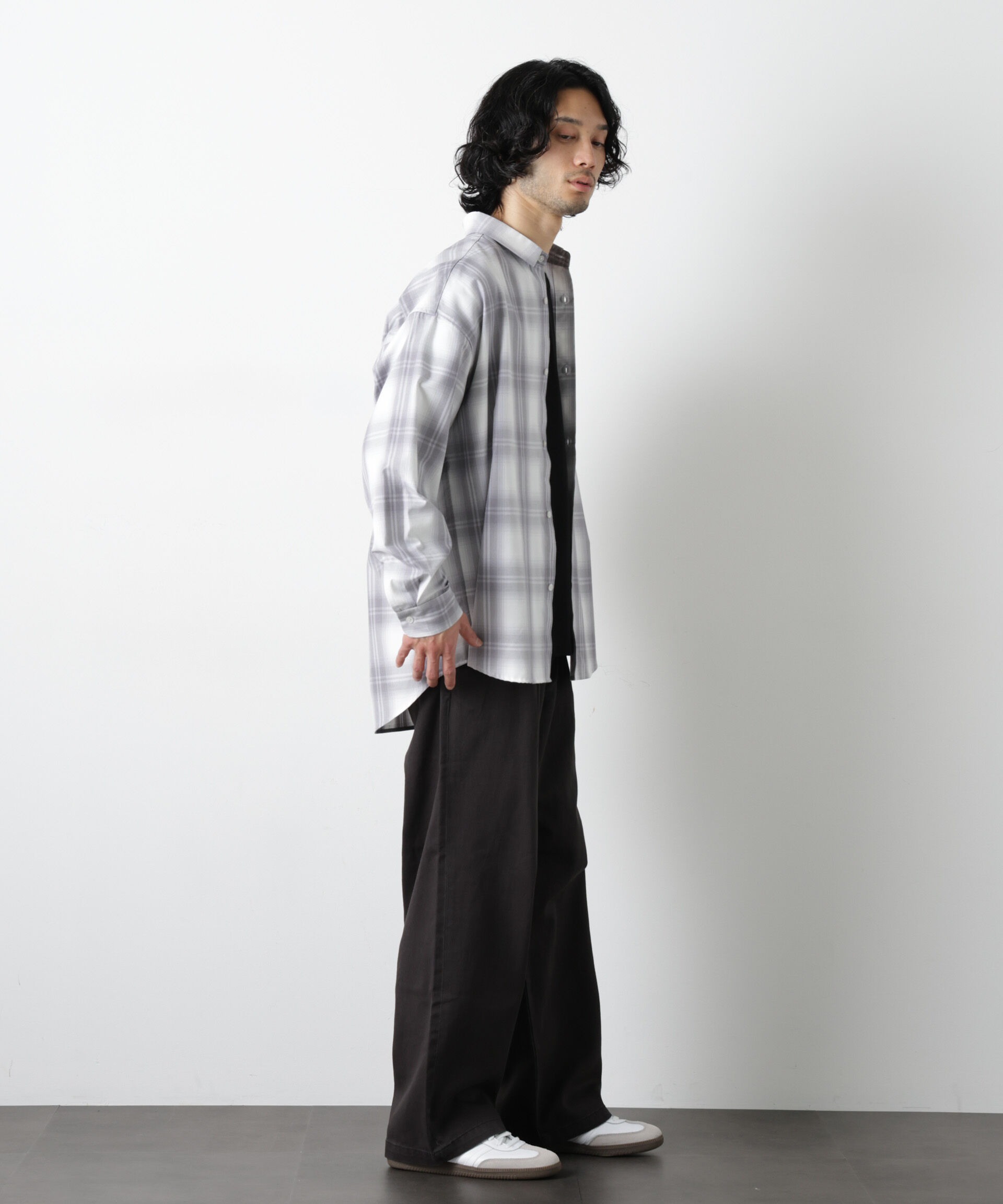 nano･universe「ビッグドレープチェックシャツ 長袖」|シャツ・ブラウス|