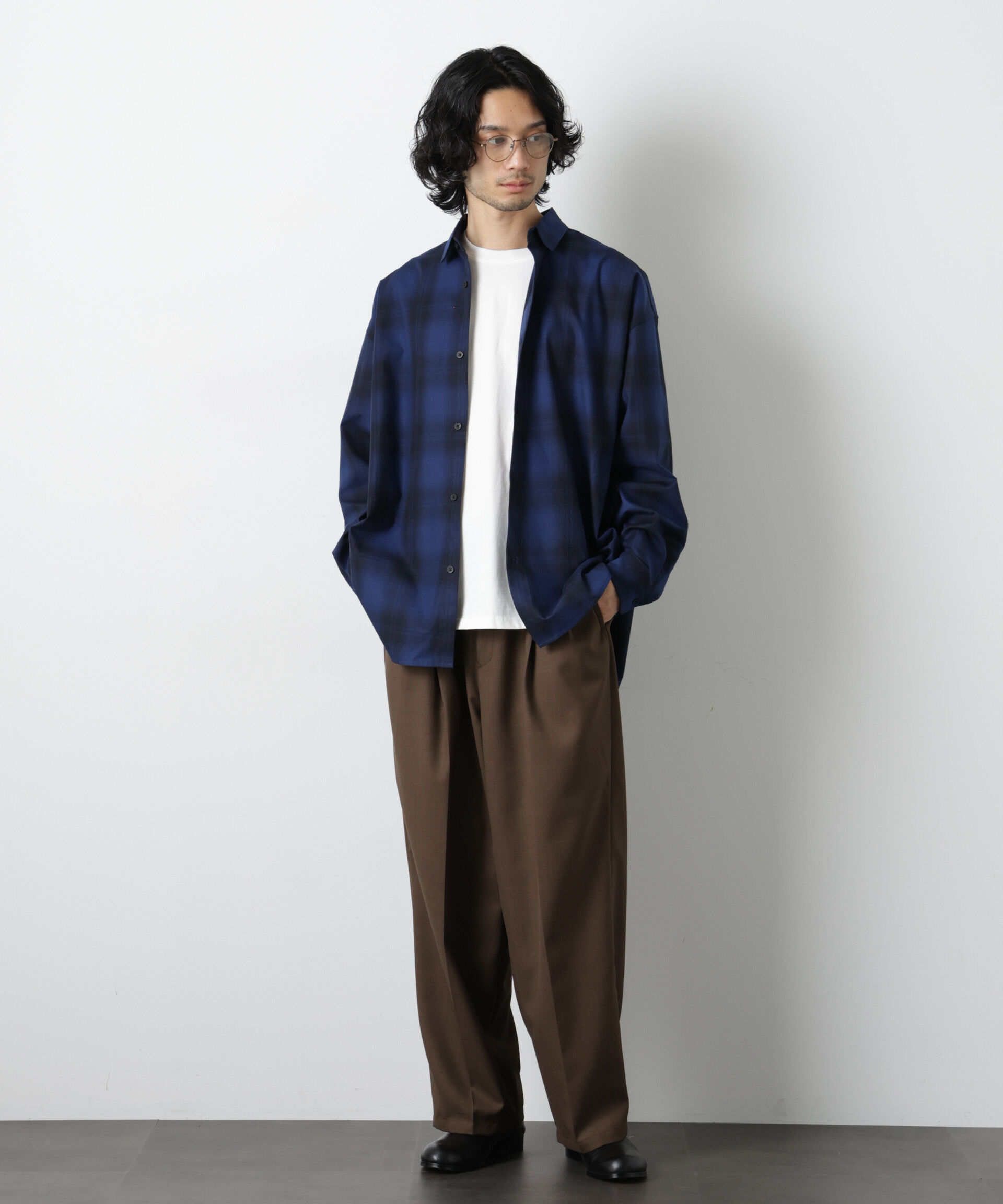 nano･universe「ビッグドレープチェックシャツ 長袖」|シャツ・ブラウス|