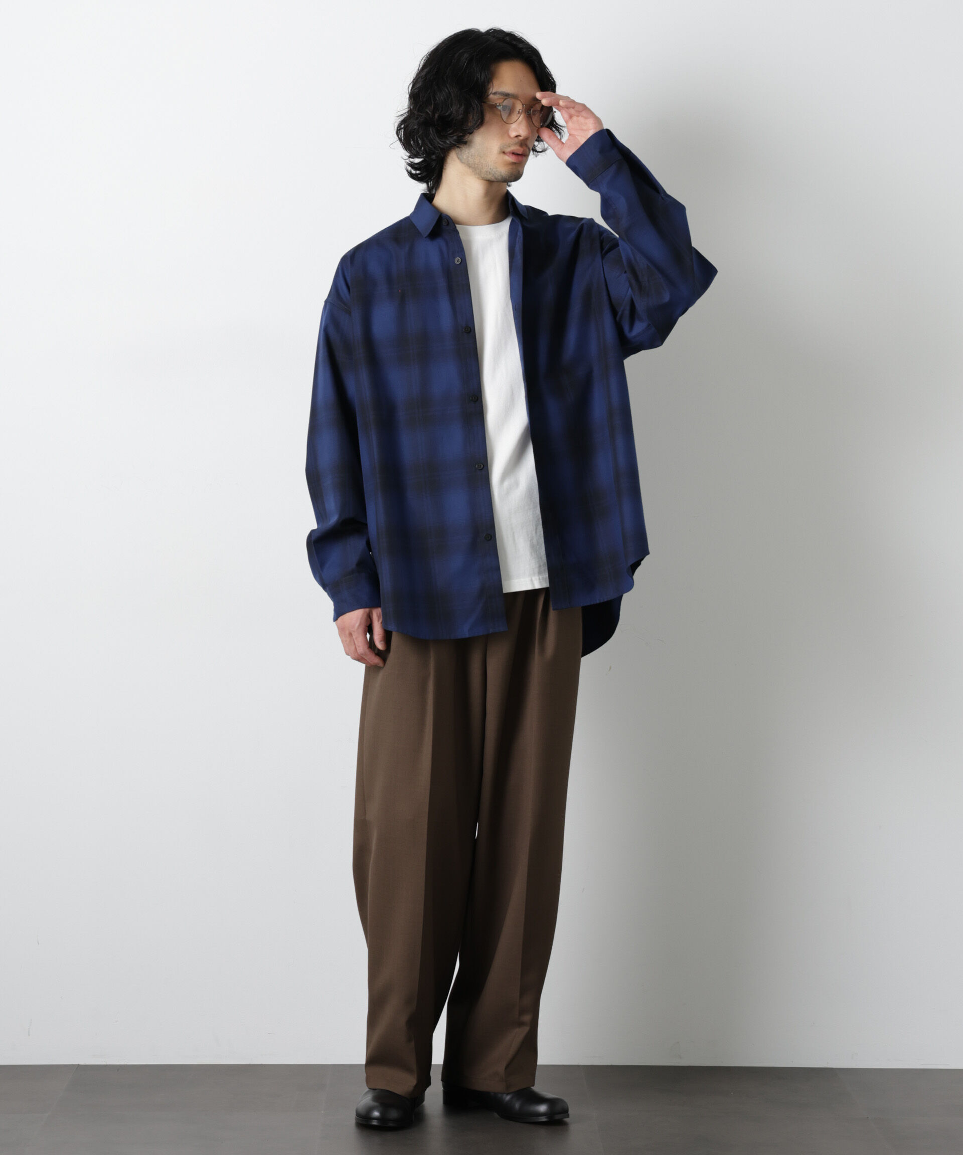 nano･universe「ビッグドレープチェックシャツ 長袖」|シャツ・ブラウス|