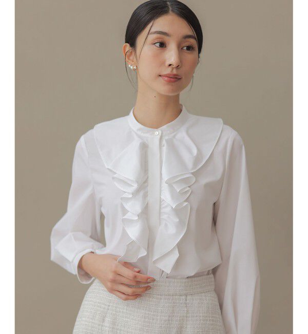 組曲「【KUMIKYOKU NAVY】コットンタッチシャーティングラッフルフレア ブラウス」|シャツ・ブラウス|