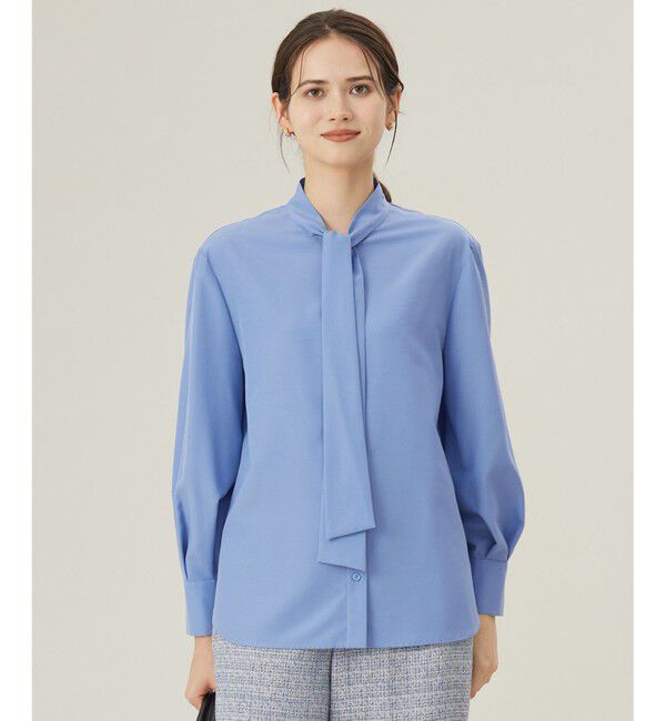 自由区「【洗える】ナチュラルタッチボウタイ ブラウス」|シャツ・ブラウス|ライトブルー