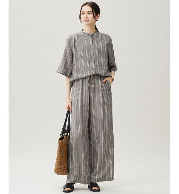 自由区「【セットアップ対応】リネンビスコースストライプ シャツ」|シャツ・ブラウス|