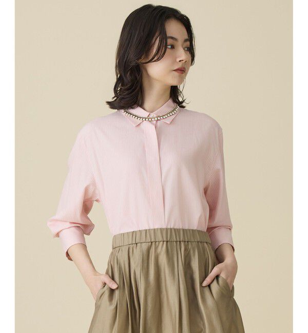 自由区「ドレープブロード シャツブラウス」|シャツ・ブラウス|ﾋﾟﾝｸ&times;白ﾗ