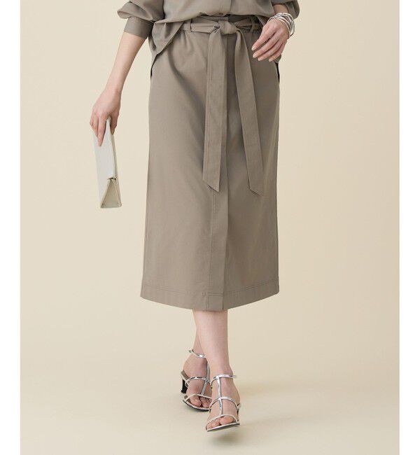 自由区「ブラッシュドコットンサテンナロー スカート」|スカート|カーキ